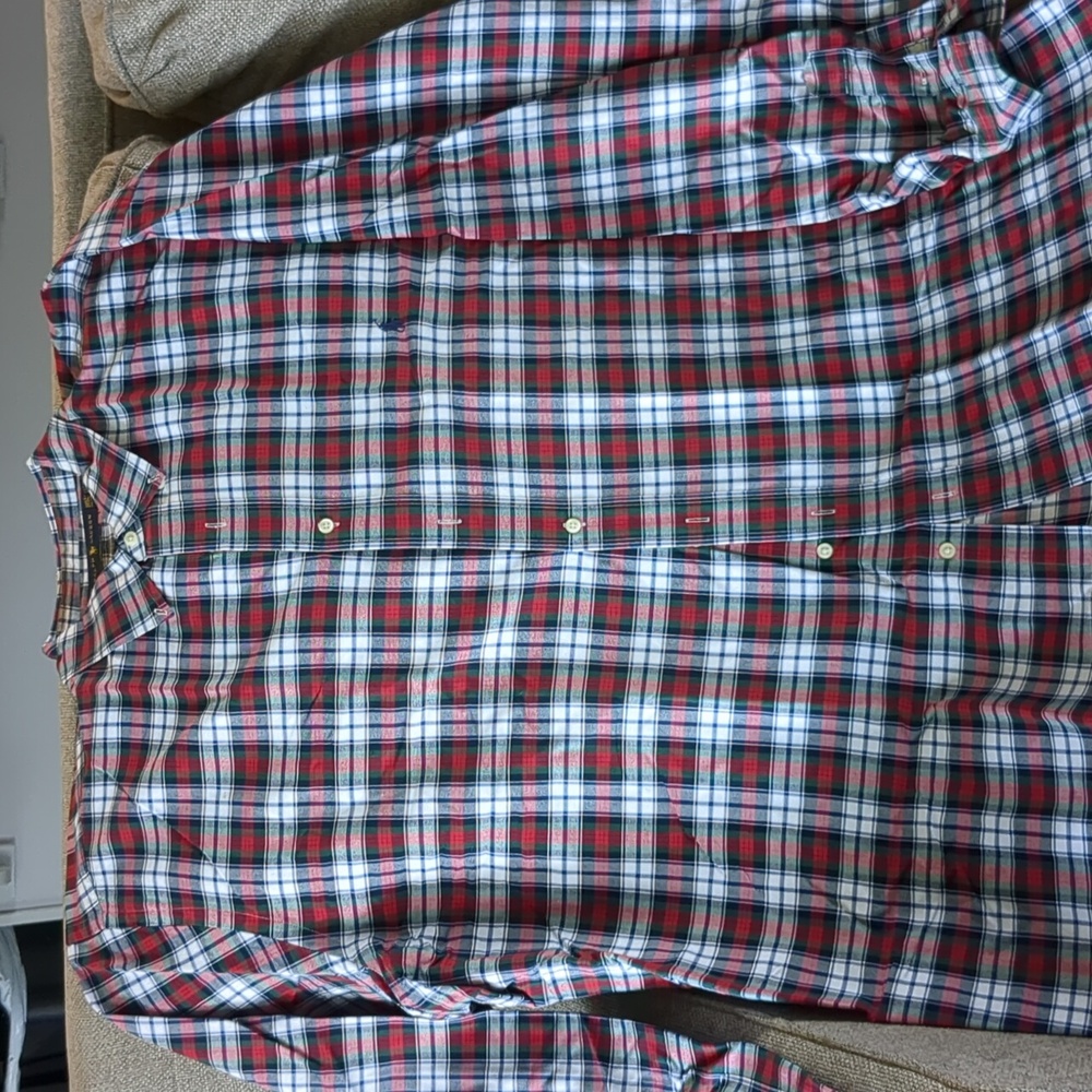 Ralph Lauren Long Sleeve Button Down shirt. classic fit 3XLT 100% cotton red/grn